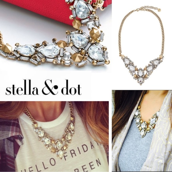 Stella & Dot Zora Crystal Statement Necklace Gold - Picture 1 of 13